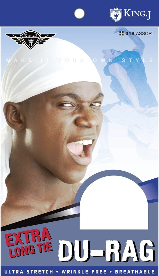 KING.J Extra Long Tie Durag (White)