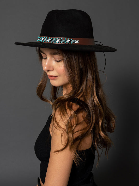 Teo Faux Suede Fedora w/ Turquoise Bead Band