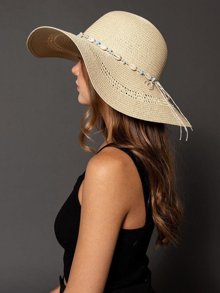 Agatha Straw Hat w/ Seashell & Bead Band