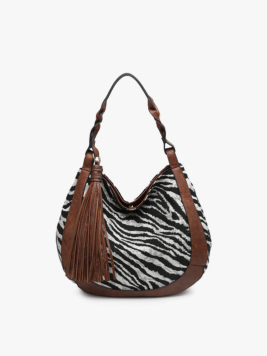 Nori Zebra Printed Hobo w/ Large Tassel